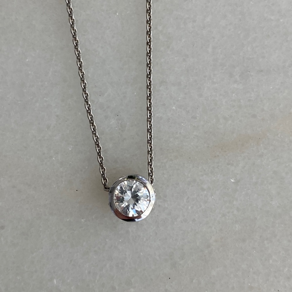CZ solitaire silver necklace